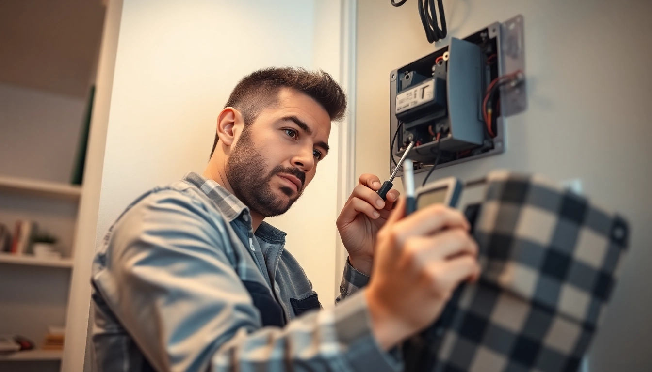 Expert Elektriker Notdienst technician repairing a circuit breaker in a well-lit home setting.