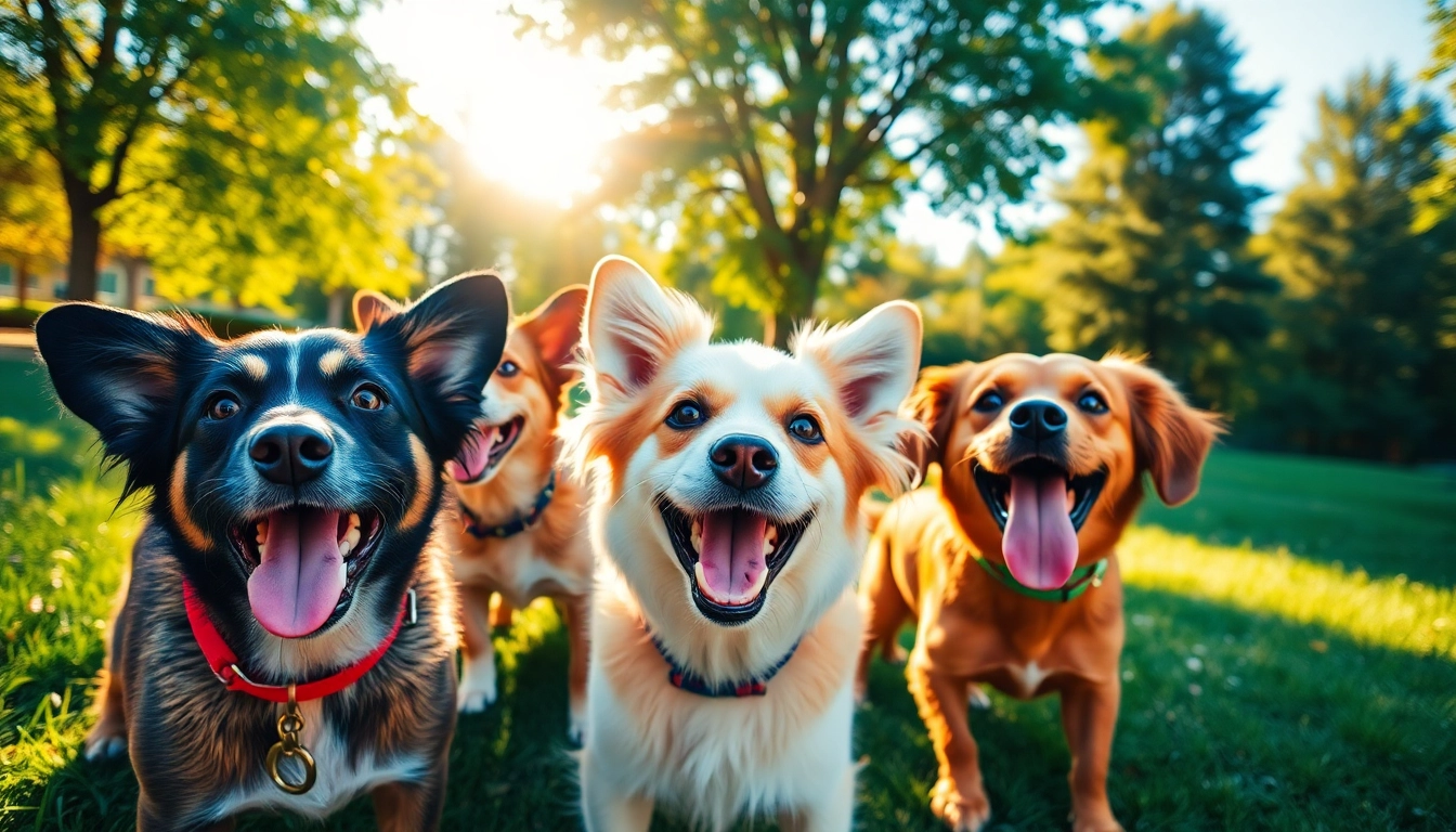 Experience the joy of pets at Kate's K9 Pet Care with dogs playing in a vibrant park.