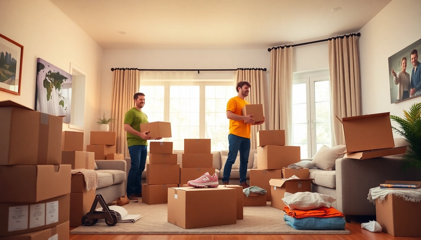 Efficient Bradford removal service packing a living room during a home move.