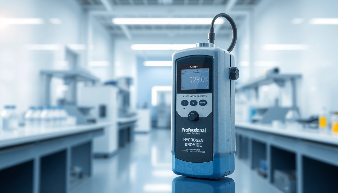 Hydrogen Bromide gas detector displayed prominently in a professional laboratory environment.
