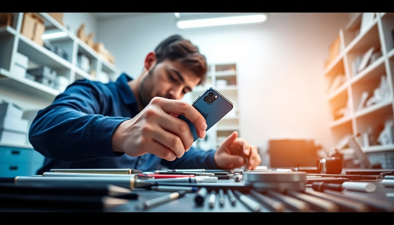 Riparazione iPhone torino con un tecnico esperto che lavora in un laboratorio moderno.