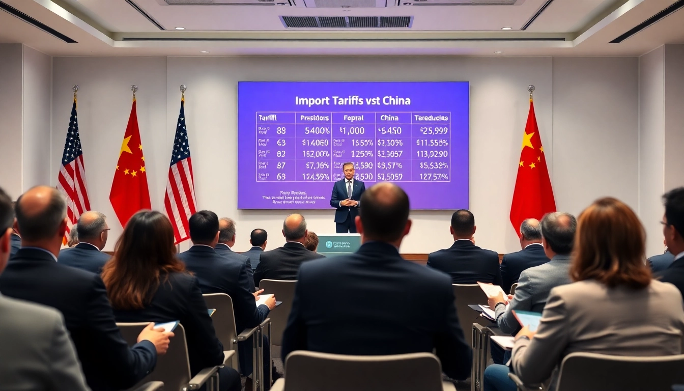 Analyze import tariffs China during a professional business conference on international trade.