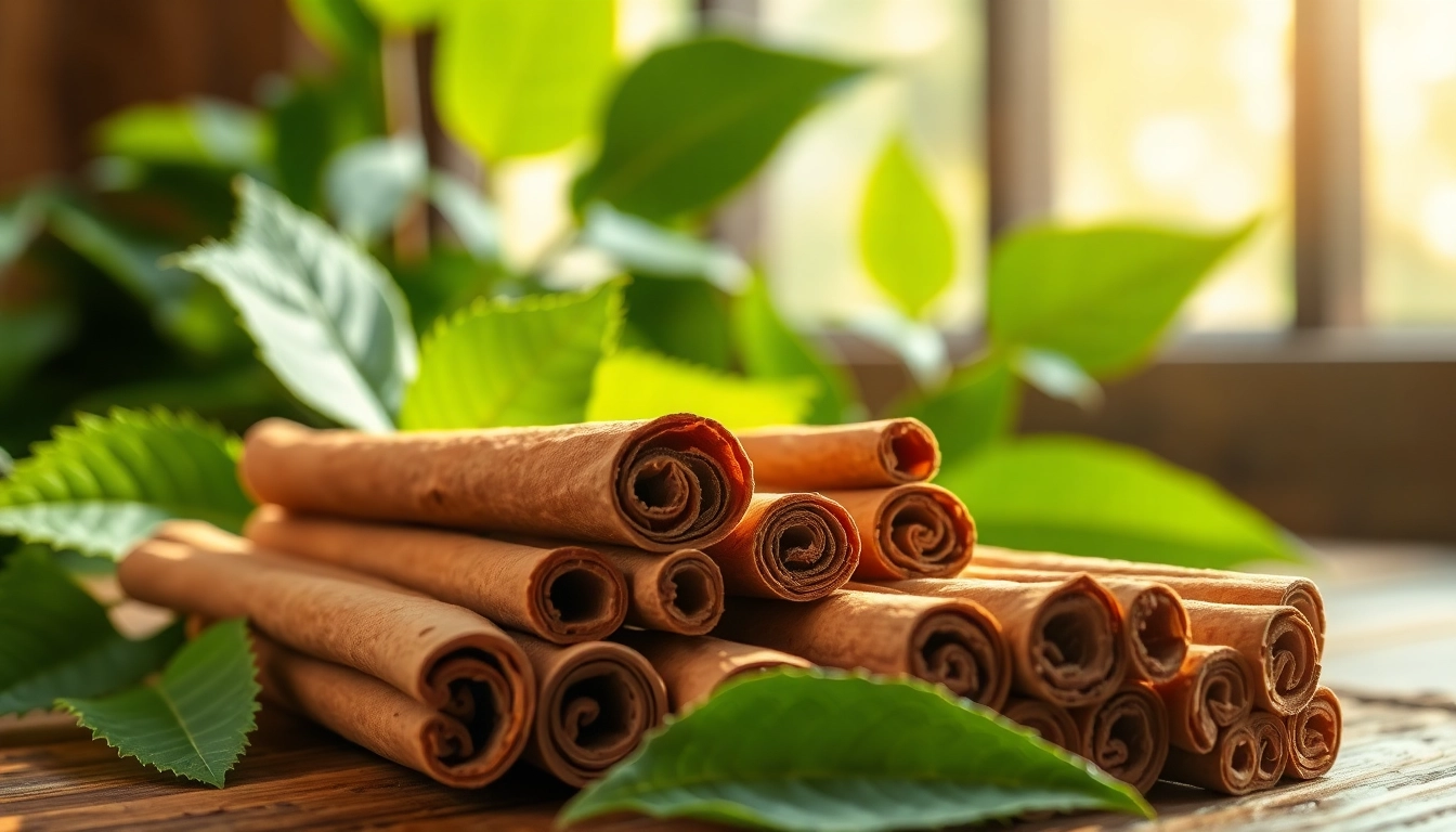 Cinnamon Bark sticks arranged on a wooden surface, showcasing their rich texture and natural colors.