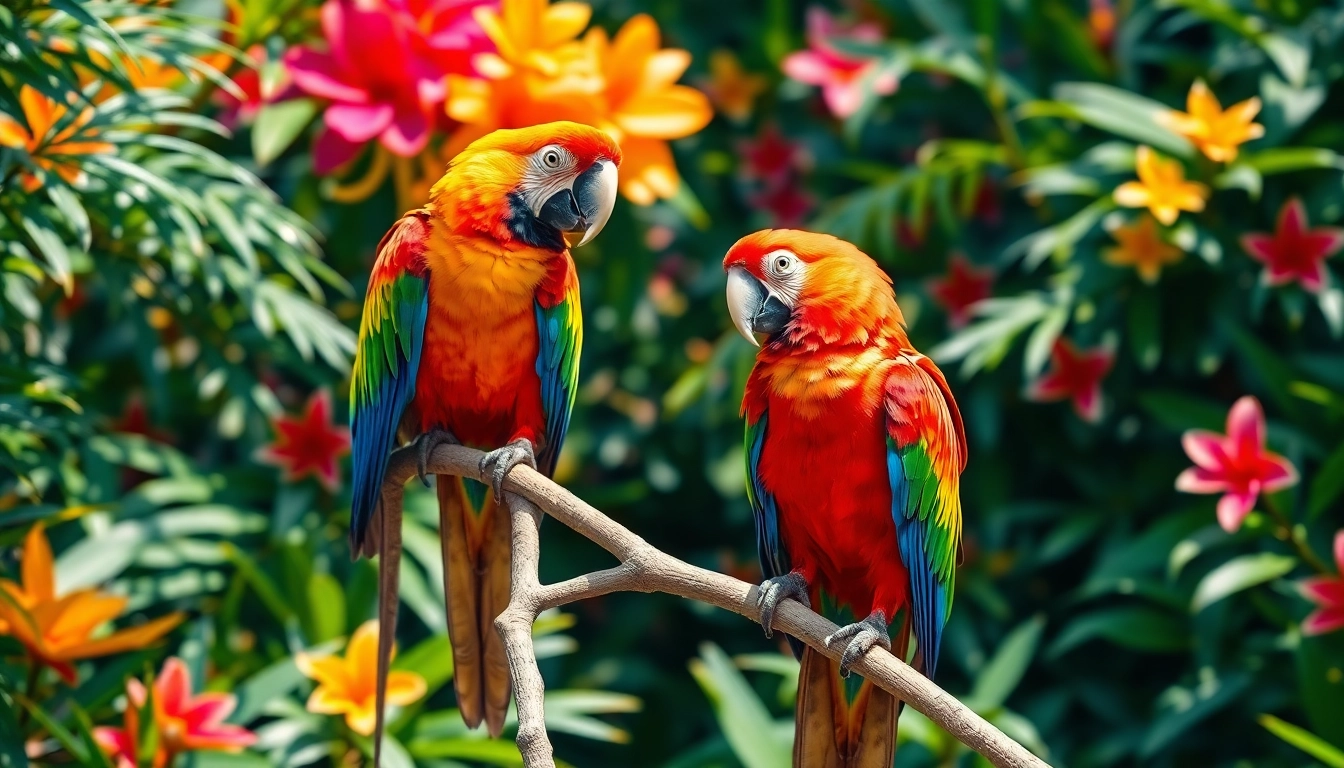 See Ara macaw parrots in their vibrant jungle habitat on www.sudswild.com, showcasing colors and beauty.