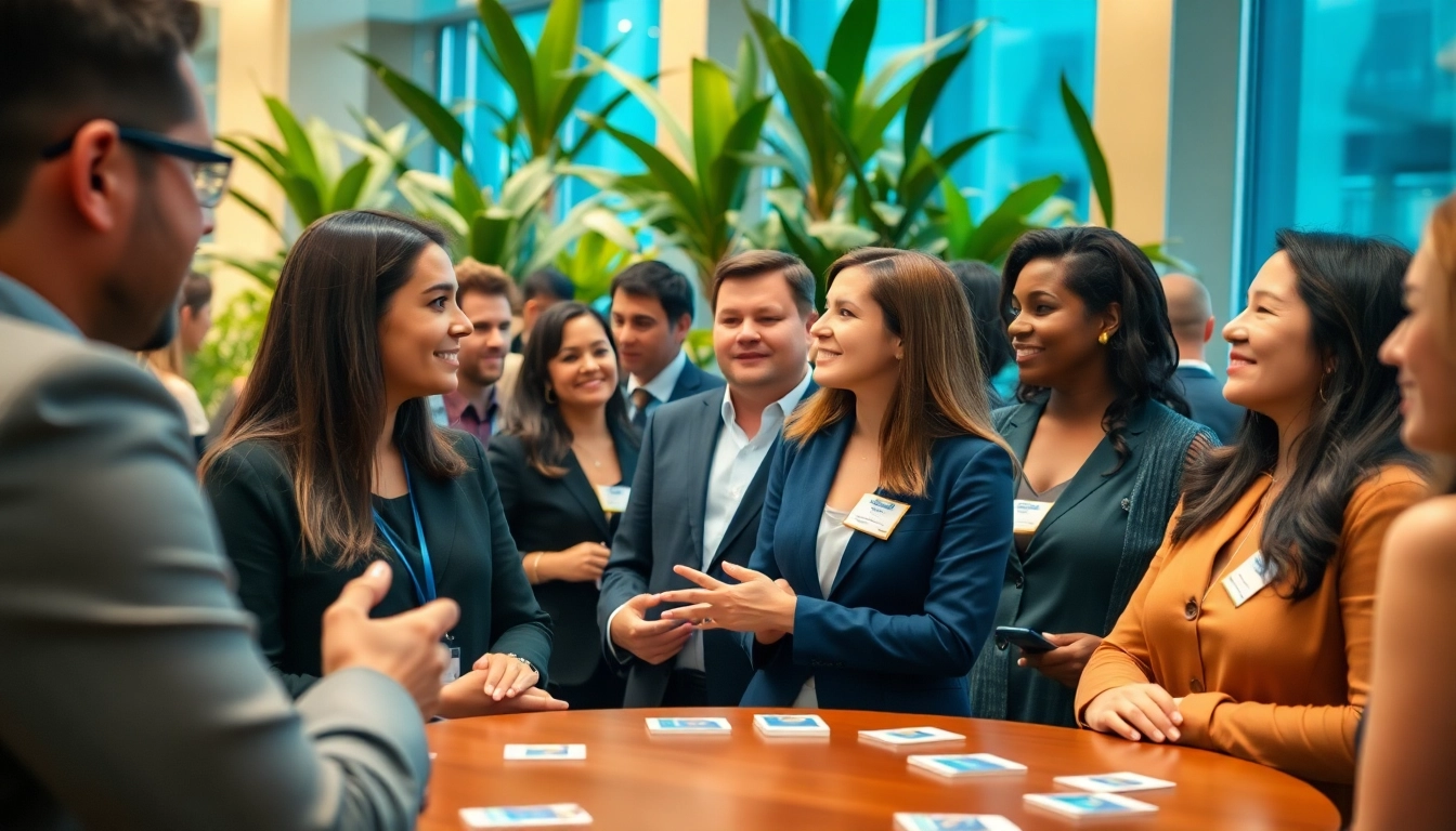 Networking event showcasing diverse professionals engaging meaningfully in conversation.