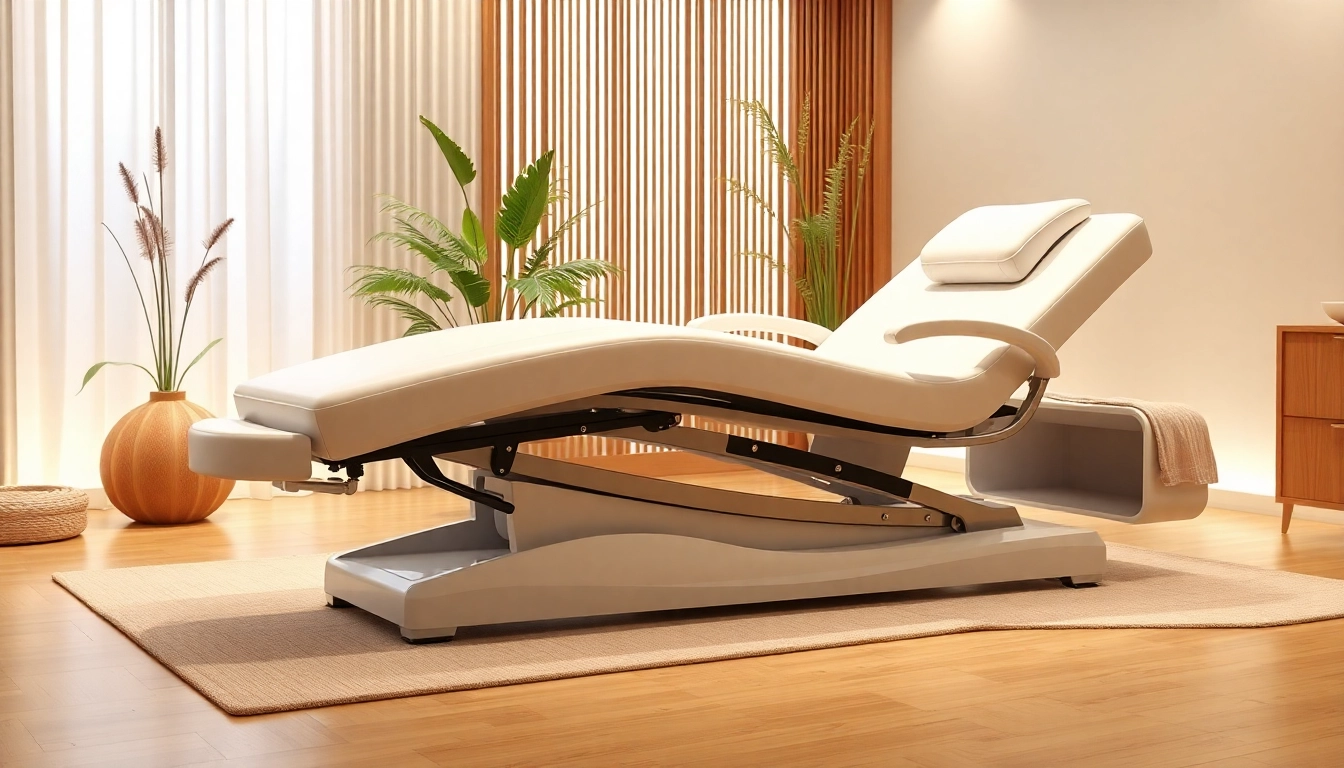 Entspanne auf einer eleganten liege Kosmetik in einem ruhigen Spa-Ambiente.