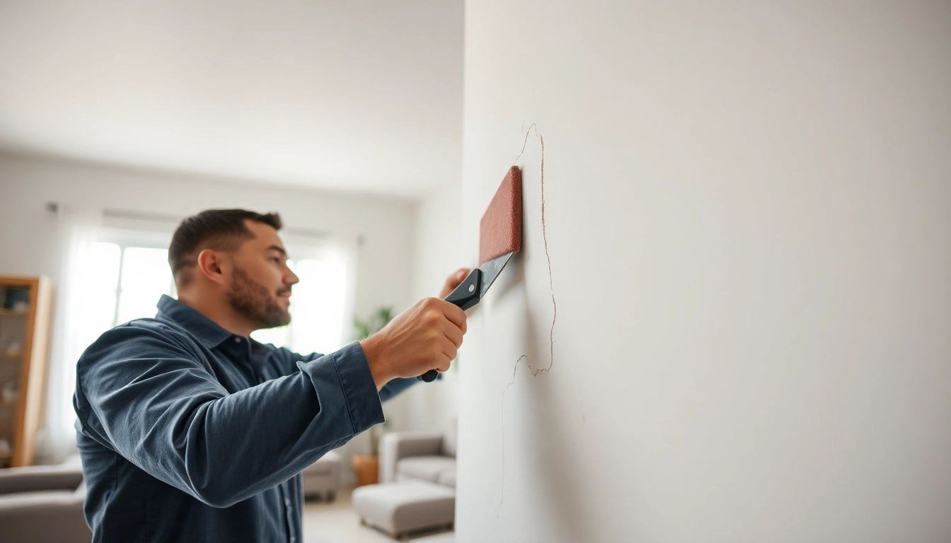Expert drywall repair service in Madison WI, showcasing a technician smoothly patching a wall.