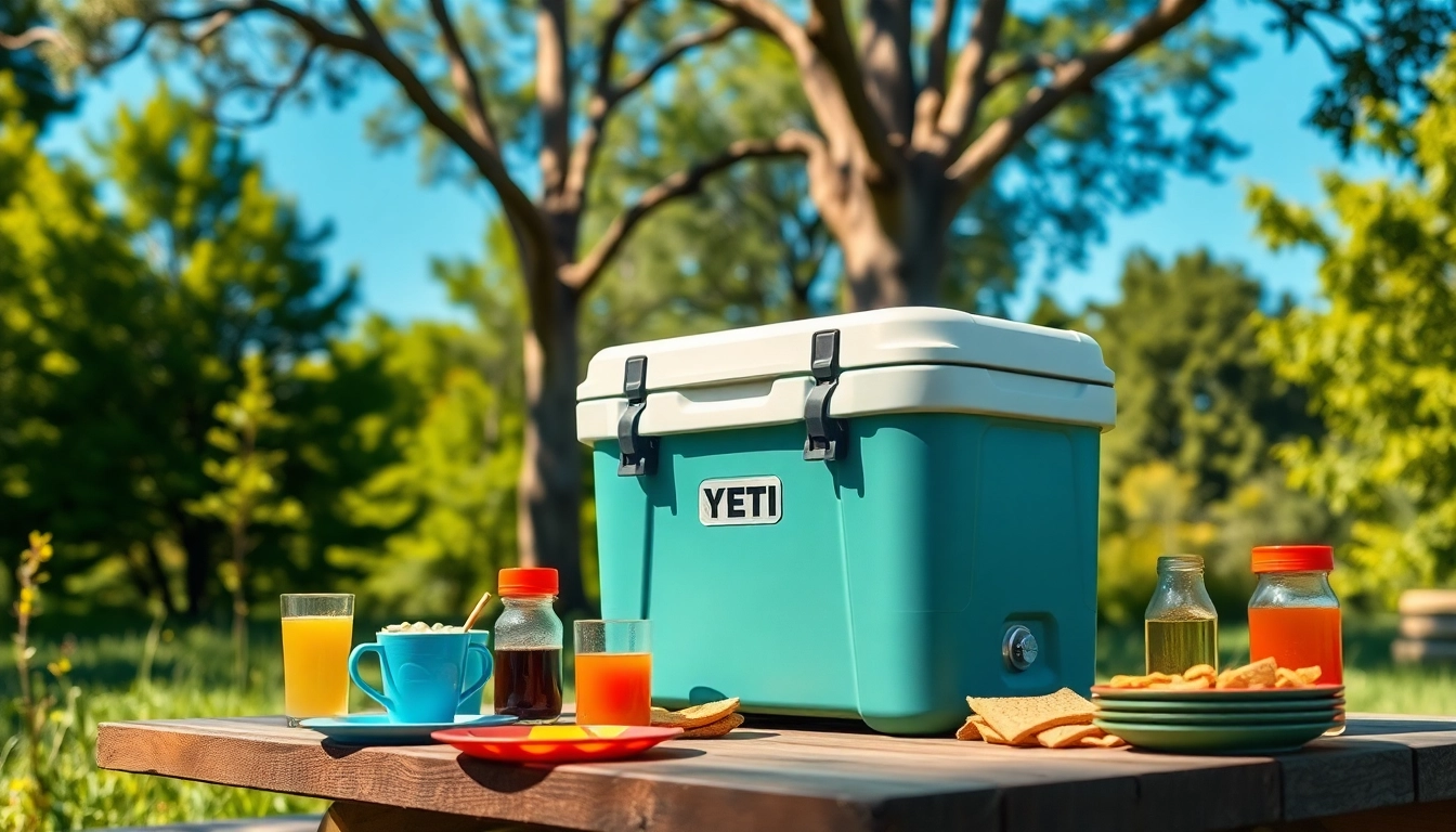 Find cooler like YETI enjoying a summer picnic in nature's tranquility.