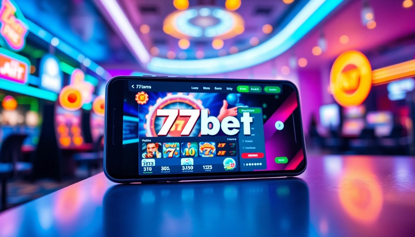 Engaging 77bet mobile betting interface showcasing vibrant casino graphics and exciting gameplay.