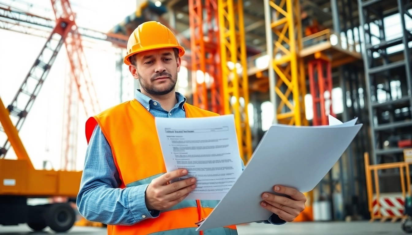 Reviewing NVQ Level 4 Crane supervisor answers in a busy construction site.