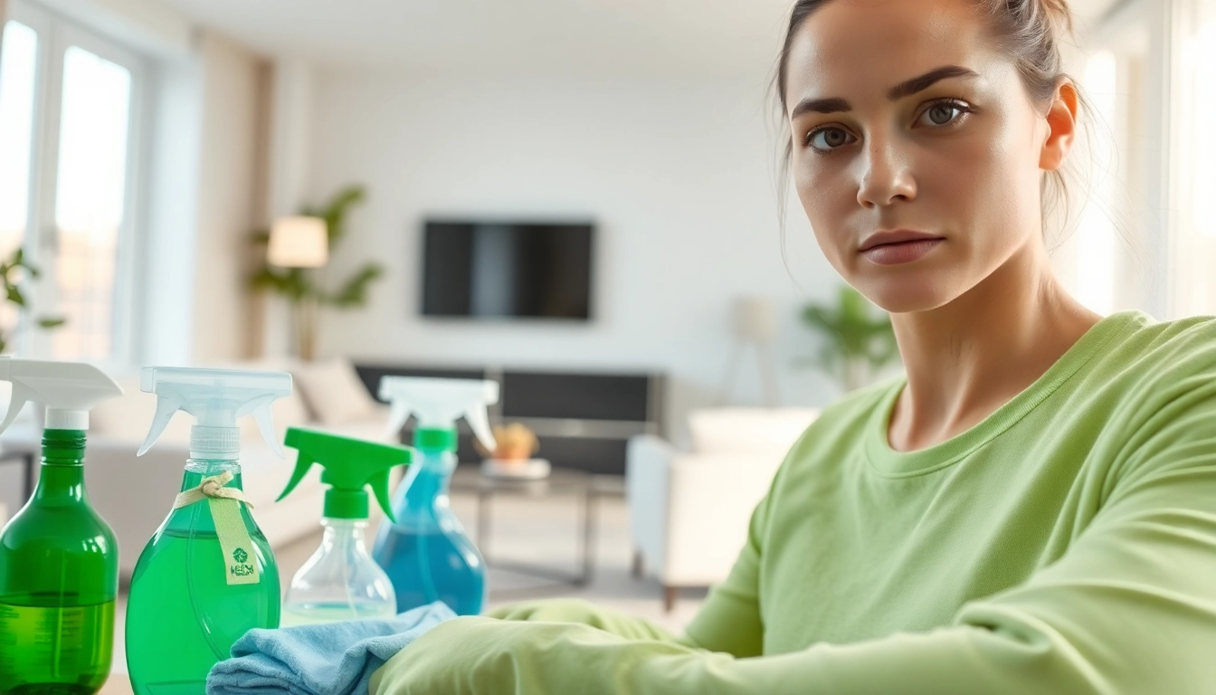 Efficient bond cleaning Logan service showcasing a cleaner in action with eco-friendly supplies.