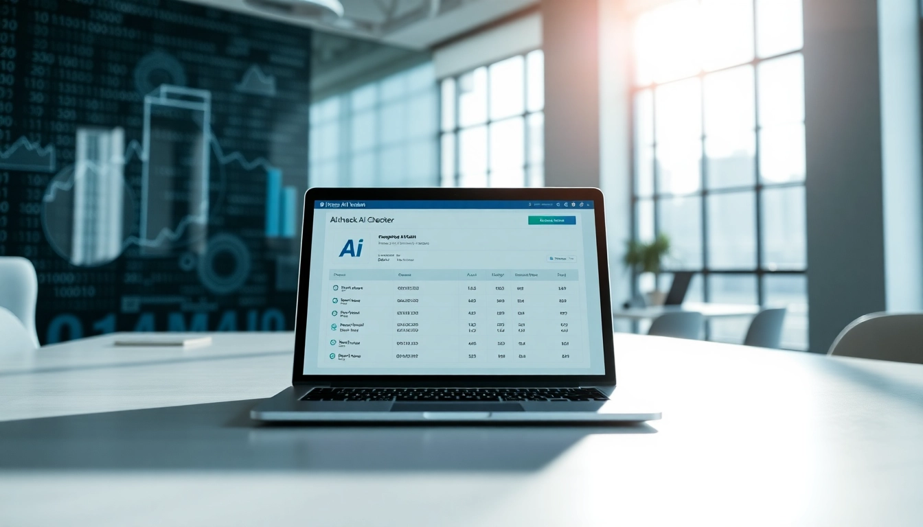 Analyze text for authenticity with this ai checker tool on a sleek laptop.