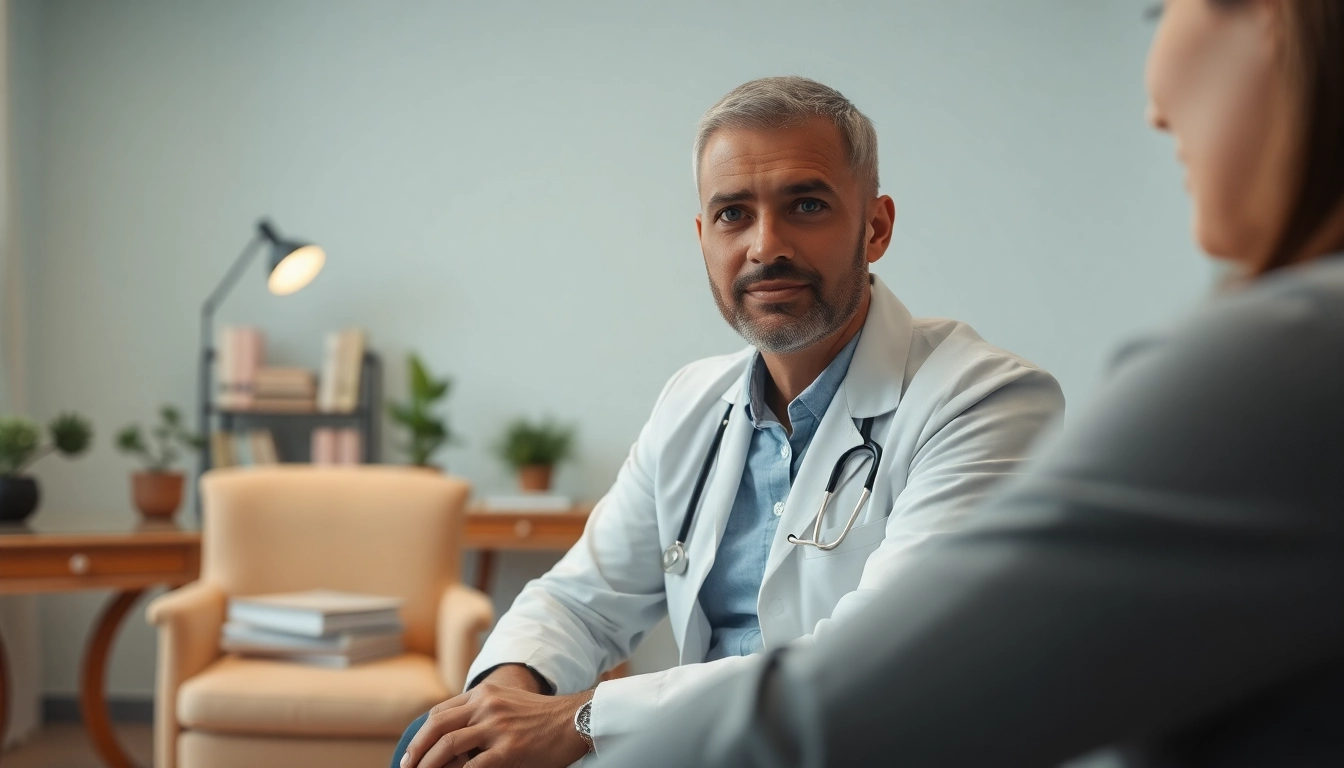 Engaging in expert psychiatry care with a compassionate psychiatrist in a calm office.