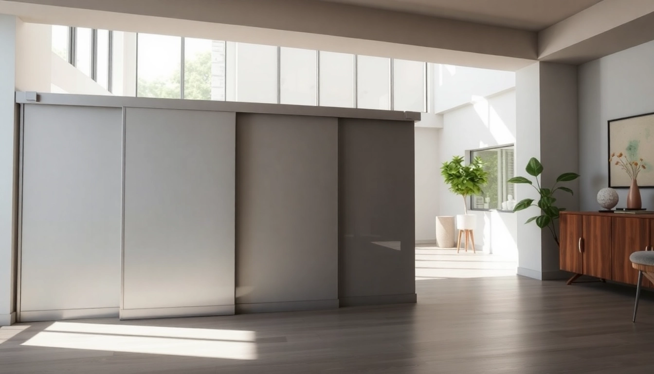 Showcase of a sliding partition wall elegantly dividing a modern interior space.