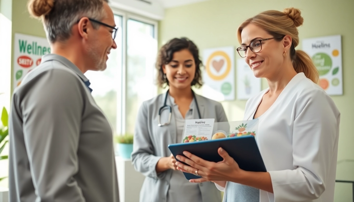 Engaging consultation on Medical Weight Loss with a nutritionist and patient in a vibrant clinic setting.