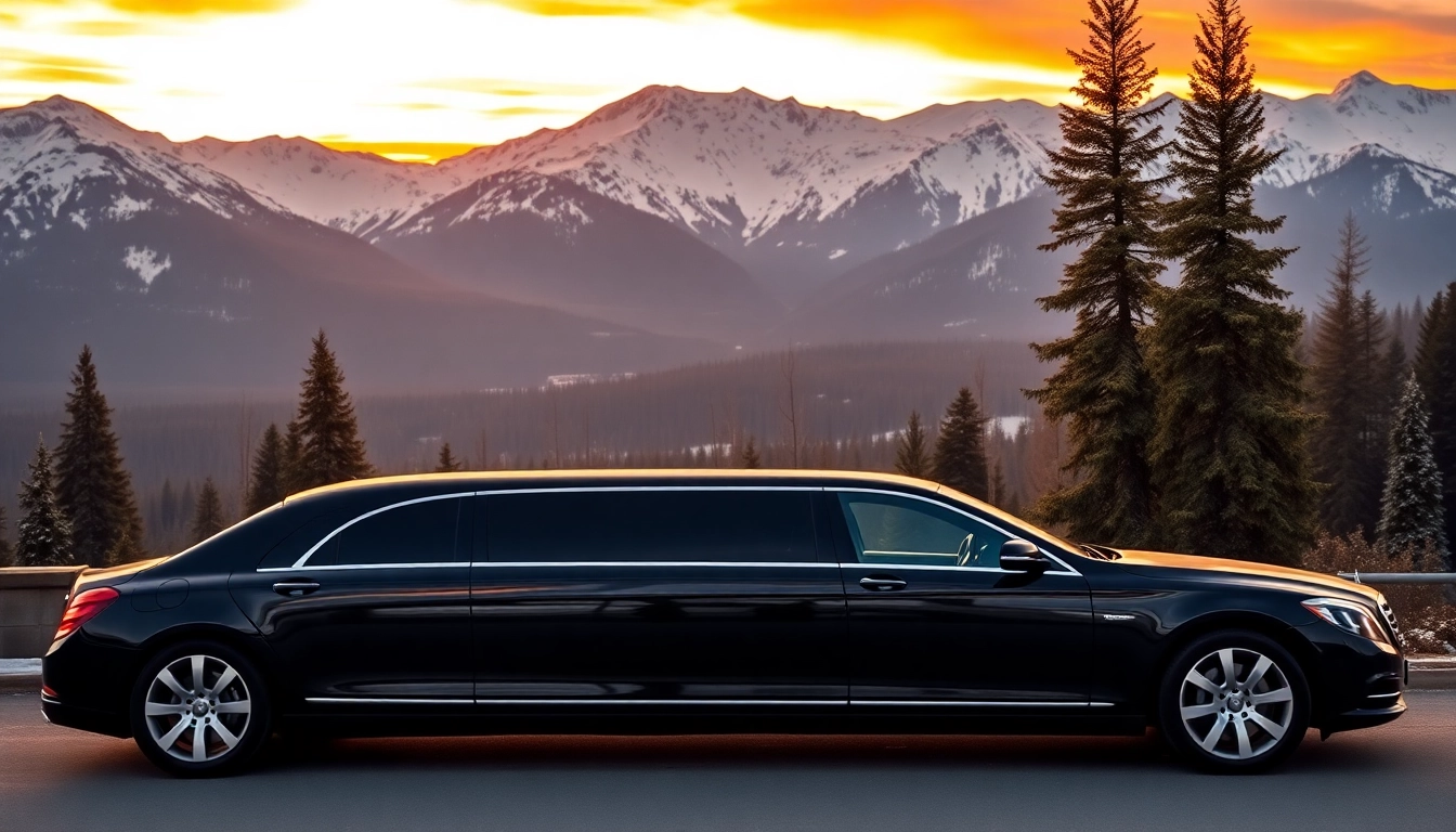 Whistler car service with a luxury limousine against majestic mountain scenery.