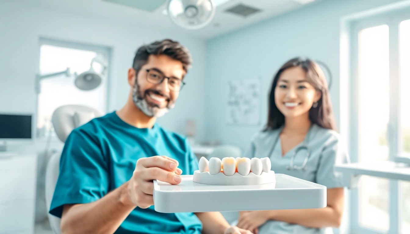 Dental bridges examination by a professional dentist in a modern clinic setting.