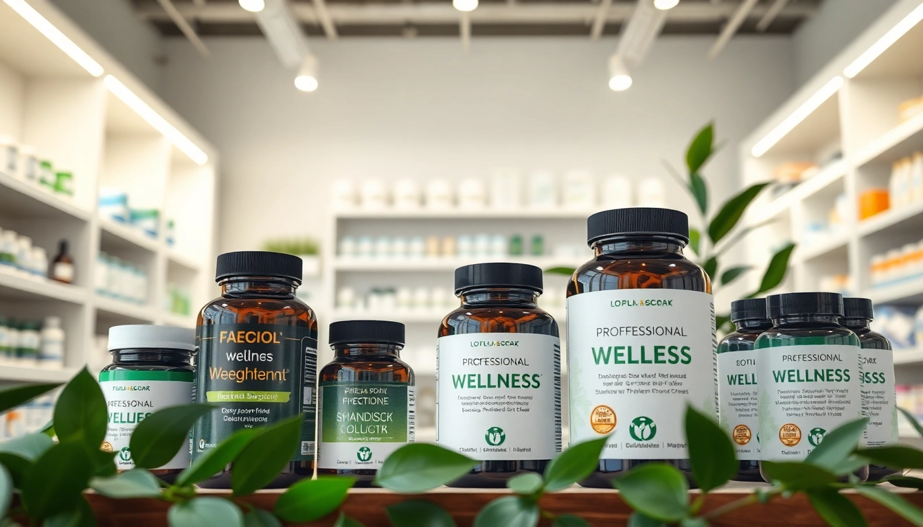 Showcase wellness products from https://newimage.world/ in a bright, modern health store.