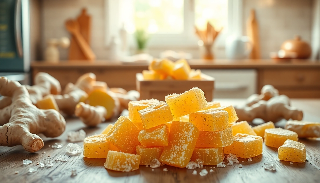 Enjoy vibrant ginger chews crafted from real ginger root and sugar crystals for natural relief.