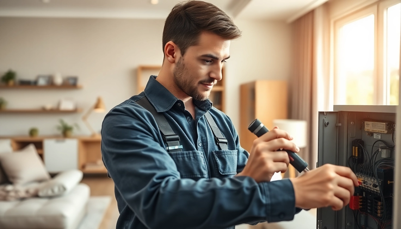 Electrical Contractor expertly examining a residential electrical panel, ensuring safety and compliance.