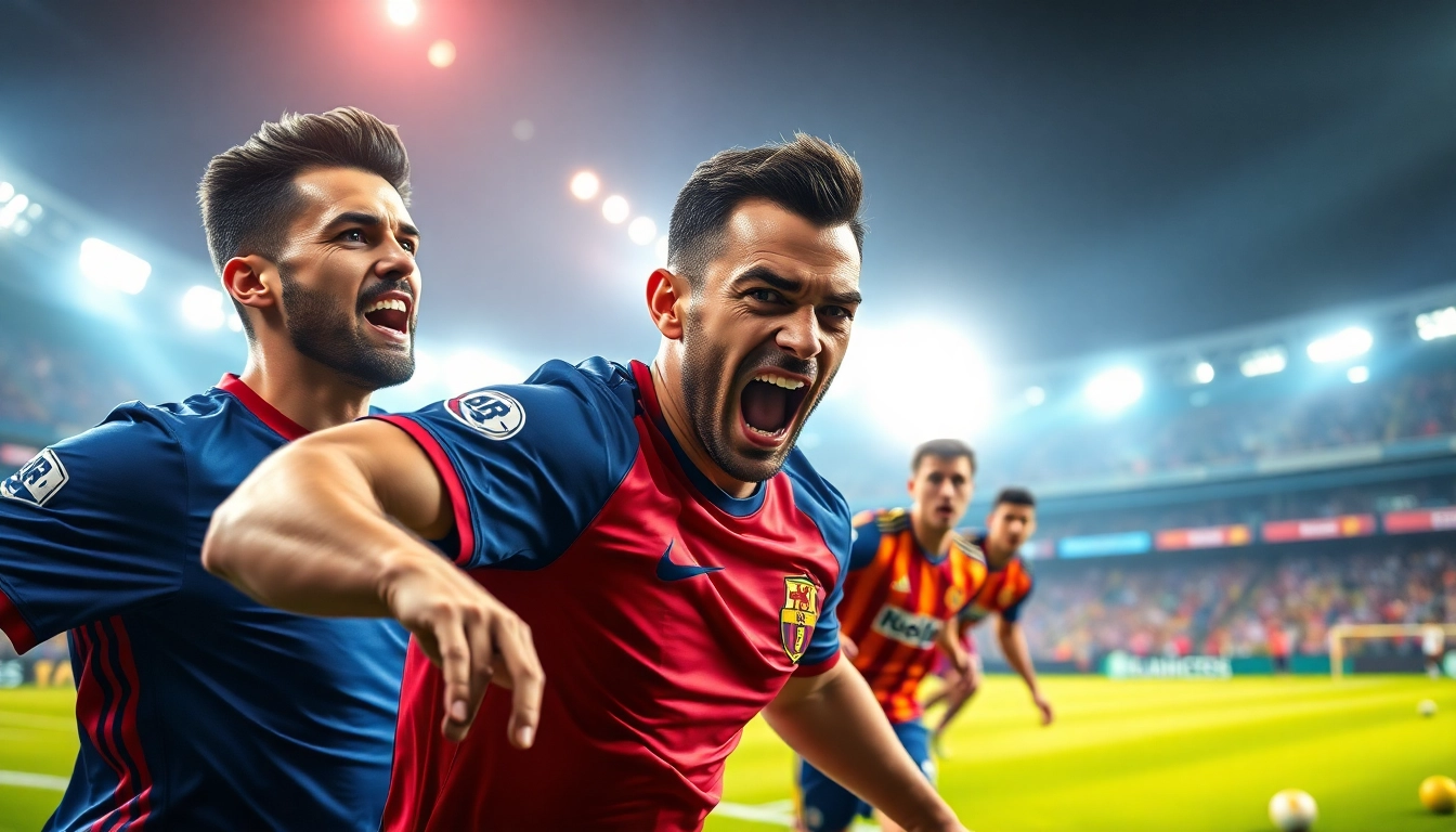Engaging judi bola match with players showcasing skill and excitement in an electrifying stadium atmosphere.