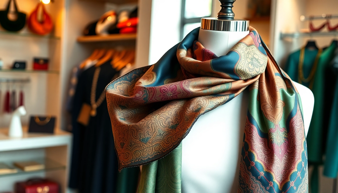 Stylish display of silk scarves for women showcasing vibrant colors and intricate patterns