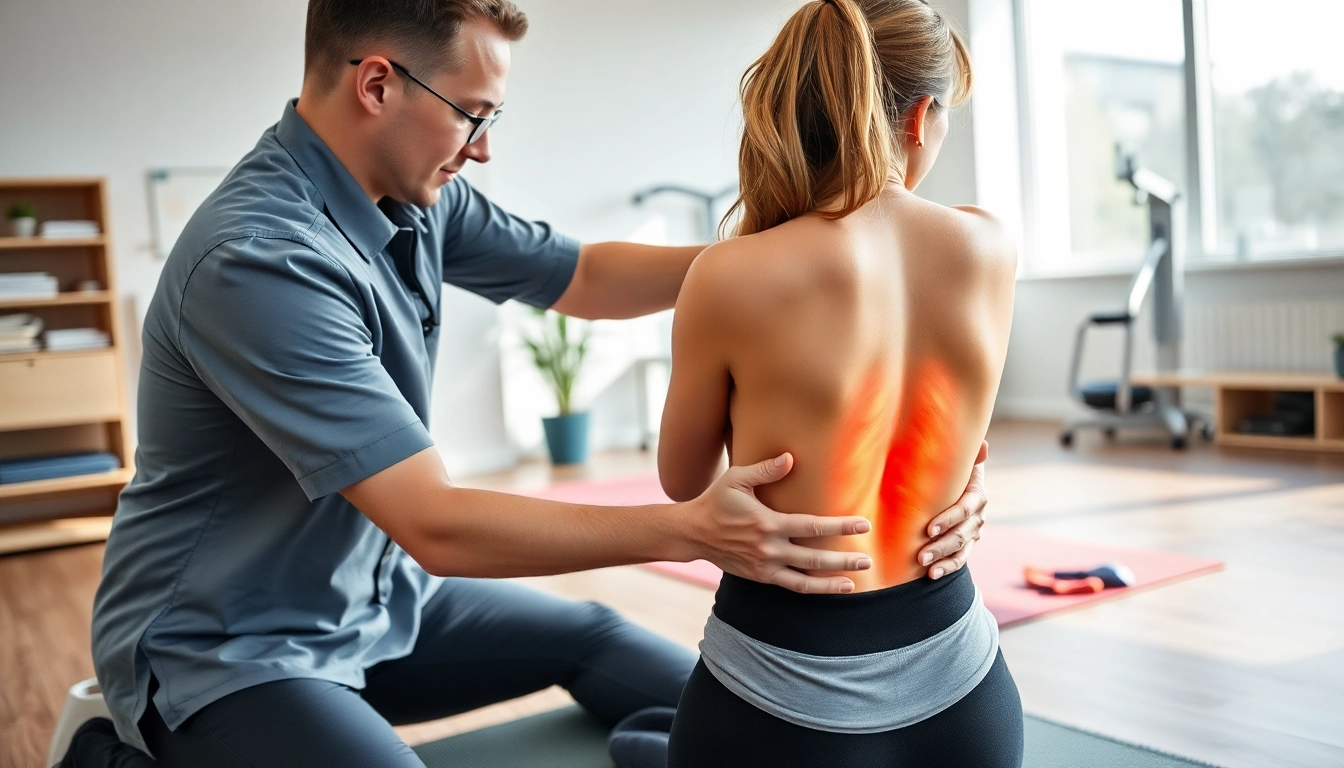 Physiotherapist demonstrating exercises for Rückenschmerzen relief.