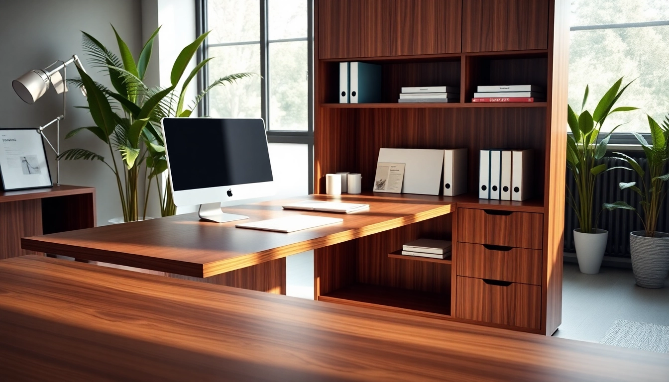 Schreibtisch Schrank mit modernem Design für organisierten Arbeitsplatz arrangieren.