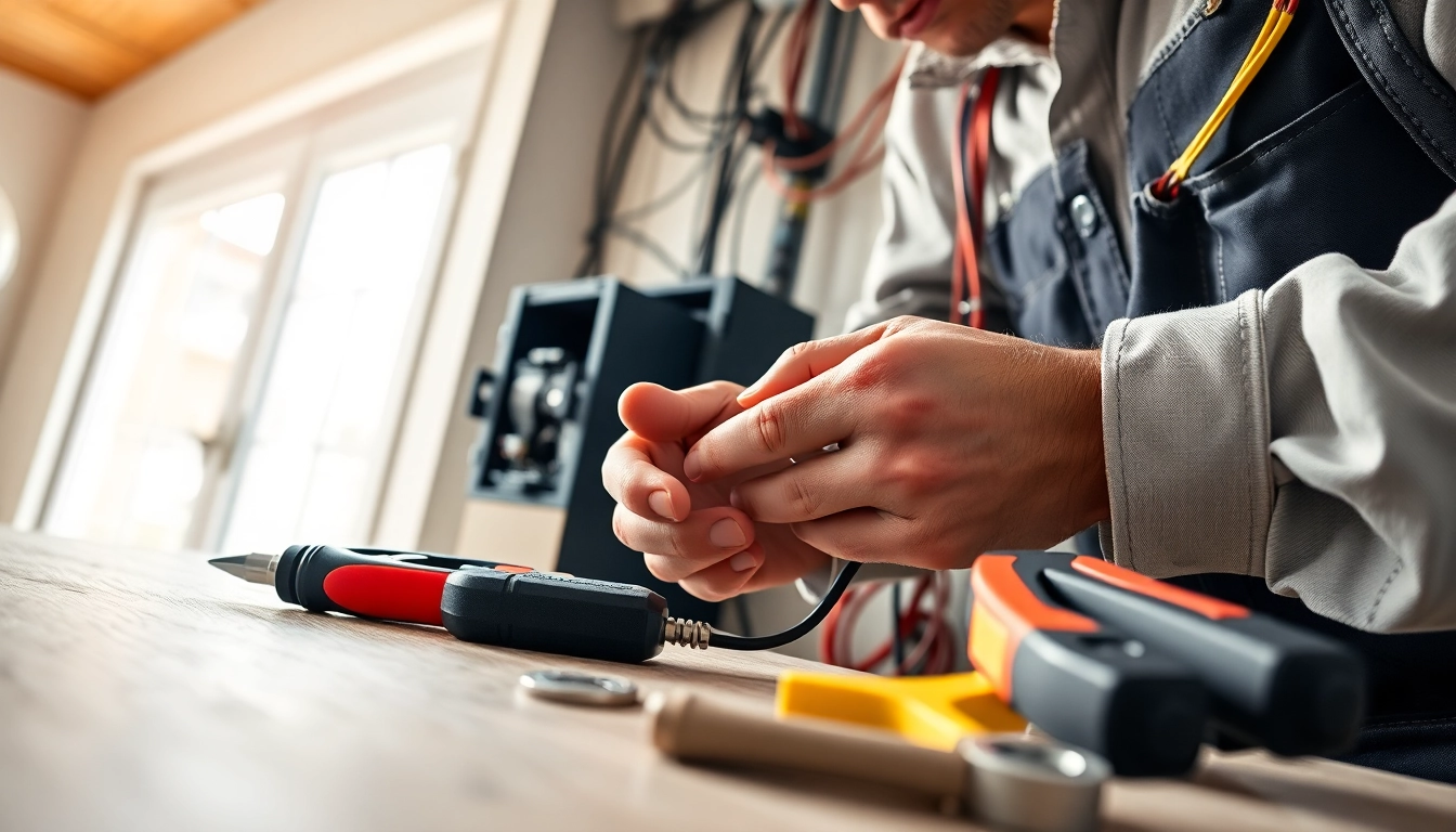 Electrical Contractor skillfully connects wires in a residential environment.