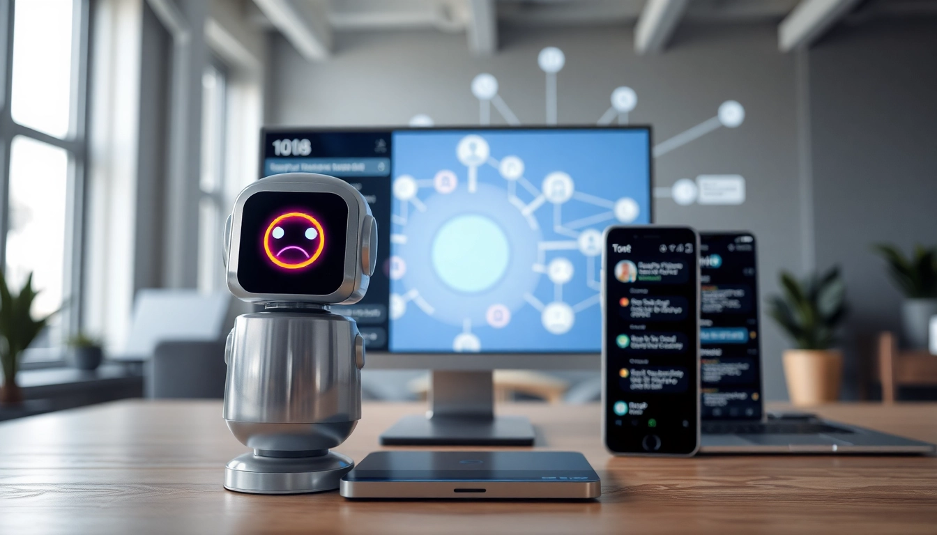 Engaging visual of an AI chatbot for website interactions on multiple devices.