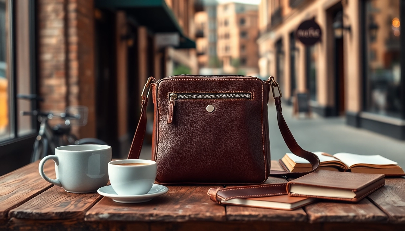 Showcasing a stylish coffee leather crossbody bag with rich textures and artisan details.