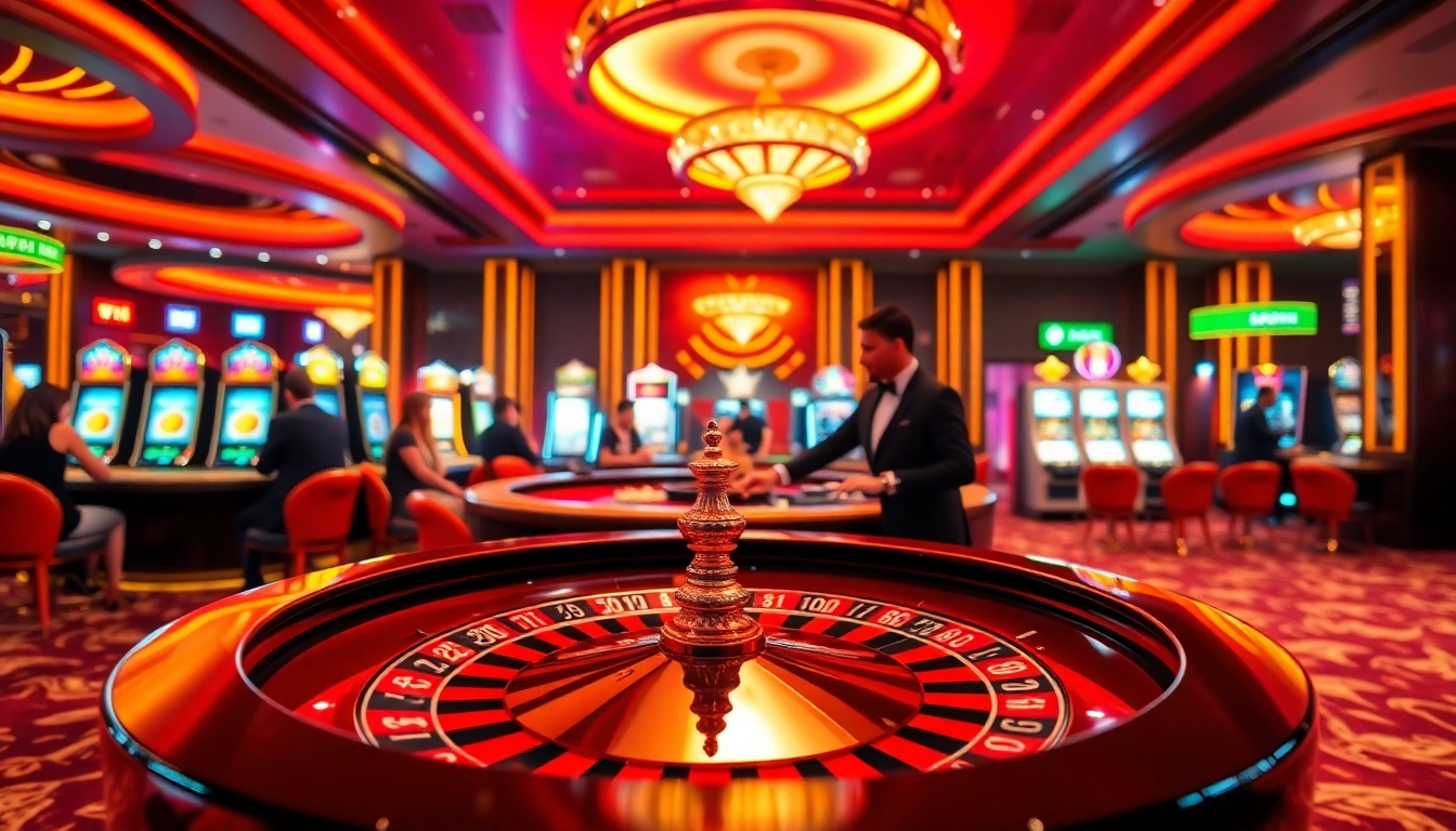 Engage in the exciting atmosphere of TPower casino with vibrant gaming tables and players enjoying their experience.