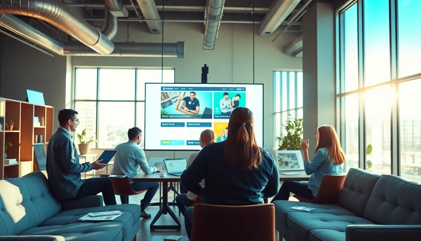 Creating innovative website design kansas city with a collaborative team in a modern studio setting.